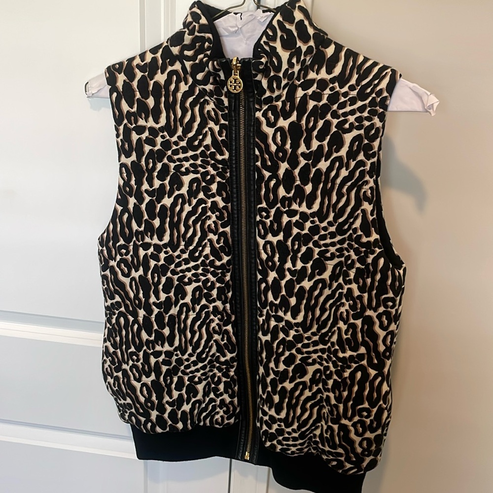 Leopard print Tory Burch zip-up vest with pockets